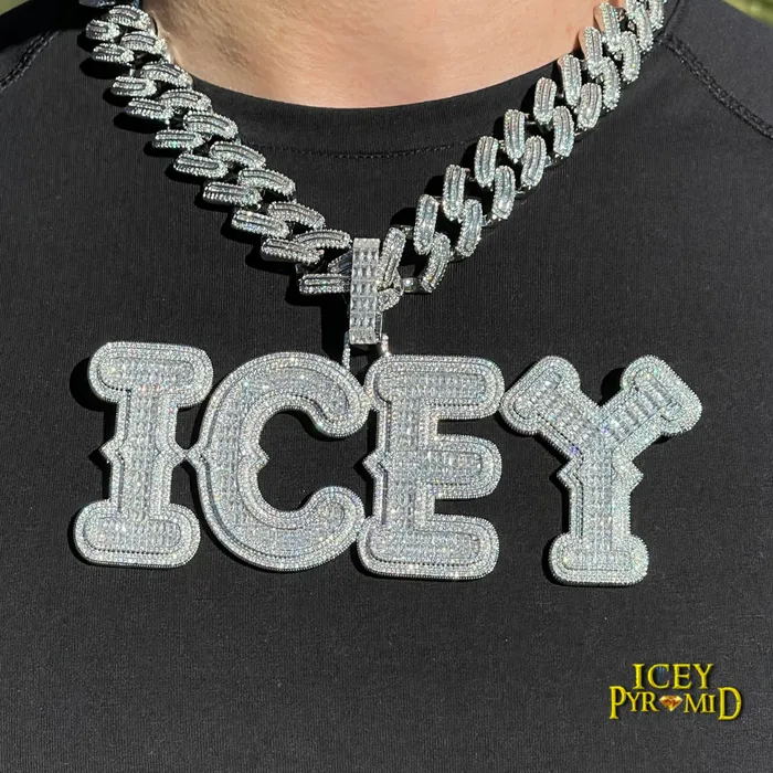 CURSIVE Cursive Two Layers Iced Out Personalized Custom Name Necklace Pendant Necklaces