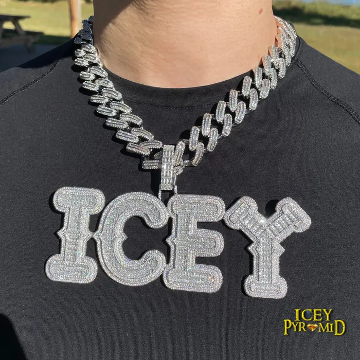 CURSIVE Cursive Two Layers Iced Out Personalized Custom Name Necklace Pendant Necklaces
