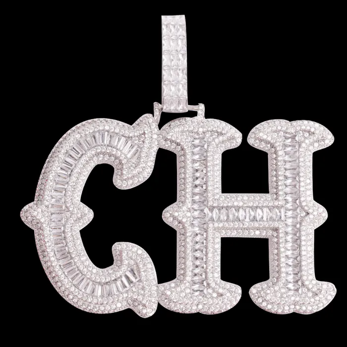 CURSIVE Cursive Two Layers Iced Out Personalized Custom Name Necklace Pendant Necklaces