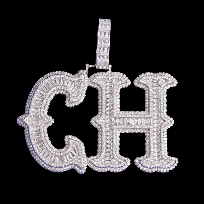 CURSIVE Cursive Two Layers Iced Out Personalized Custom Name Necklace Pendant Necklaces