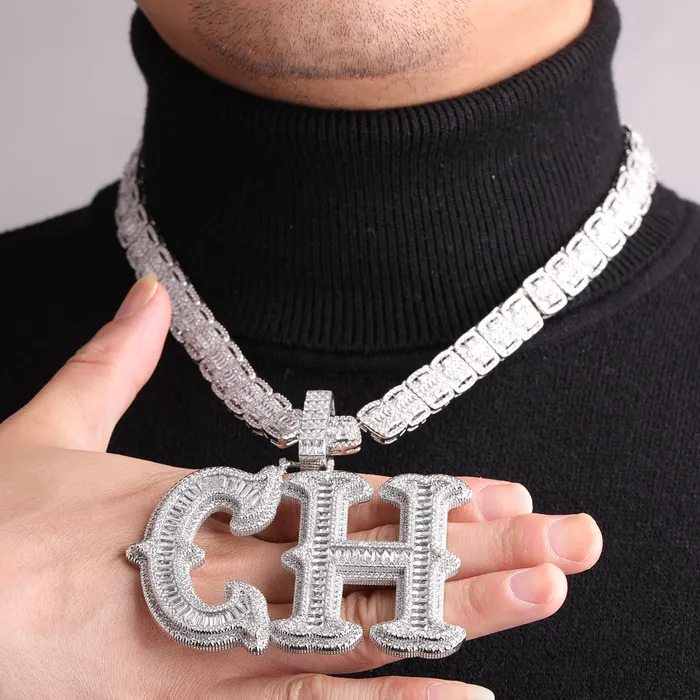 CURSIVE Cursive Two Layers Iced Out Personalized Custom Name Necklace Pendant Necklaces