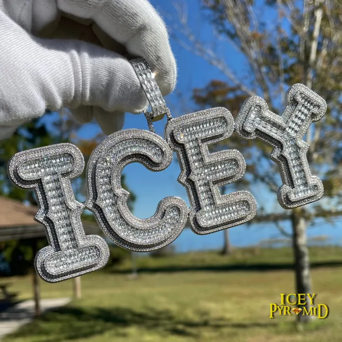 CURSIVE Cursive Two Layers Iced Out Personalized Custom Name Necklace Pendant Necklaces