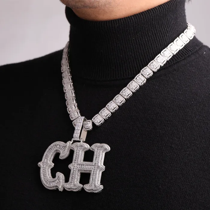 CURSIVE Cursive Two Layers Iced Out Personalized Custom Name Necklace Pendant Necklaces