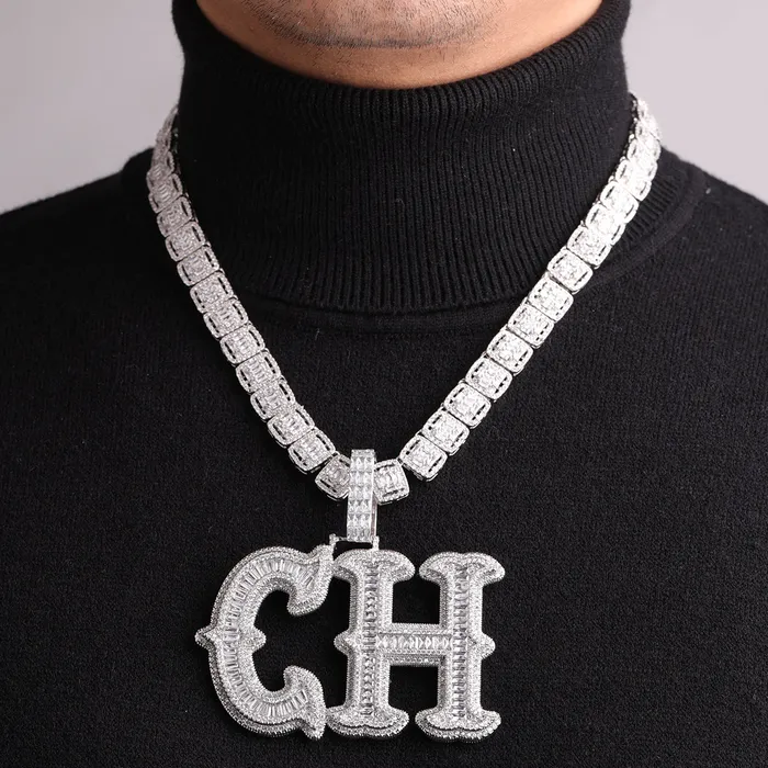 CURSIVE Cursive Two Layers Iced Out Personalized Custom Name Necklace Pendant Necklaces