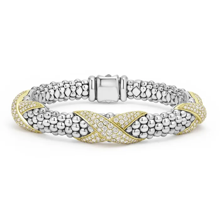 Embrace Three Station Diamond X Caviar Bracelet 9mm LAGOS Bracelets
