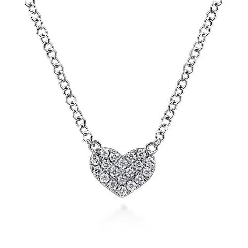 GABRIEL CO Necklaces 14K White Gold Pave Diamond Pendant Heart Necklace
