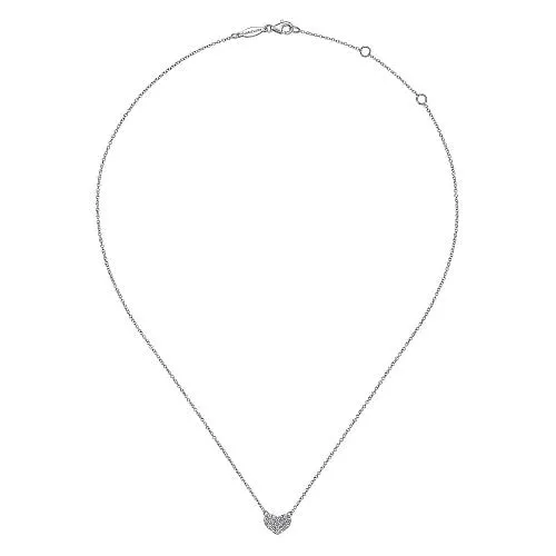 GABRIEL CO Necklaces 14K White Gold Pave Diamond Pendant Heart Necklace