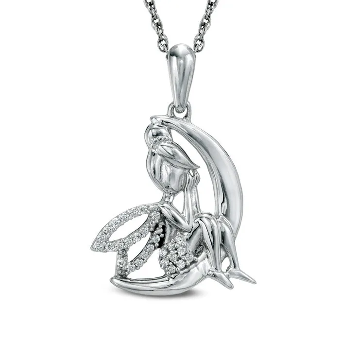 007 CT TW Natural Diamond Fairy on Crescent Moon Pendant in Sterling Silver Goldia Necklaces 007 CT TW Natural Diamond Fairy on Crescent Moon Pendant in Sterling Silver Goldia Necklaces