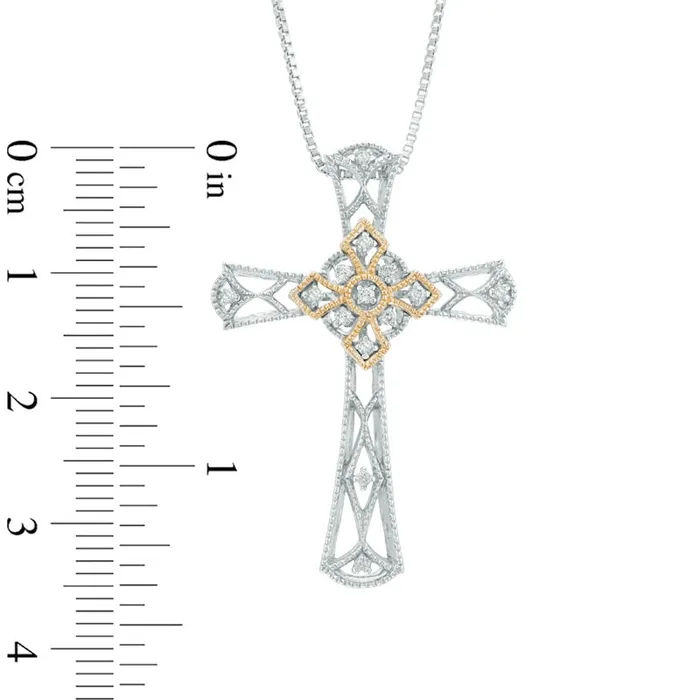 01 CT TW Natural Diamond Antique VintageStyle Cross Pendant in Sterling Silver and 14K Gold Goldia Necklaces 01 CT TW Natural Diamond Antique VintageStyle Cross Pendant in Sterling Silver and 14K Gold Goldia Necklaces