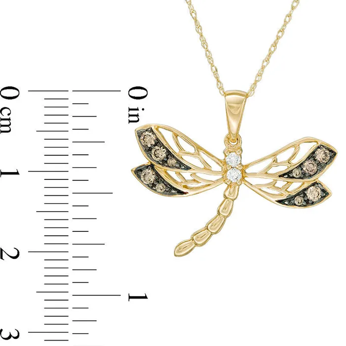 025 CT TW Champagne and White Natural Diamond Dragonfly Pendant in 10K Yellow Gold Goldia Necklaces 025 CT TW Champagne and White Natural Diamond Dragonfly Pendant in 10K Yellow Gold Goldia Necklaces