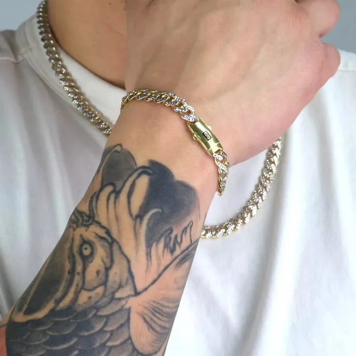 10k Yellow Gold 17mm Monaco Miami Cuban Link Diamond Cut Pave Chain Bracelet 9 Goldiacom Bracelets