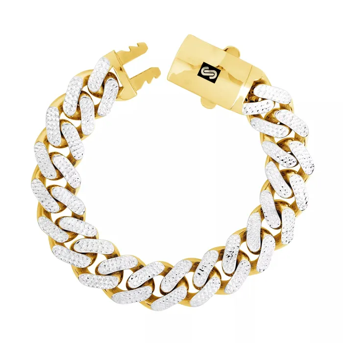 10k Yellow Gold 17mm Monaco Miami Cuban Link Diamond Cut Pave Chain Bracelet 9 Goldiacom Bracelets