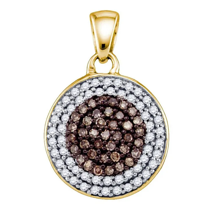 10k Yellow Gold Round Brown Diamond Cluster Pendant 12 Cttw gndatlanta Necklaces 10k Yellow Gold Round Brown Diamond Cluster Pendant 12 Cttw gndatlanta Necklaces