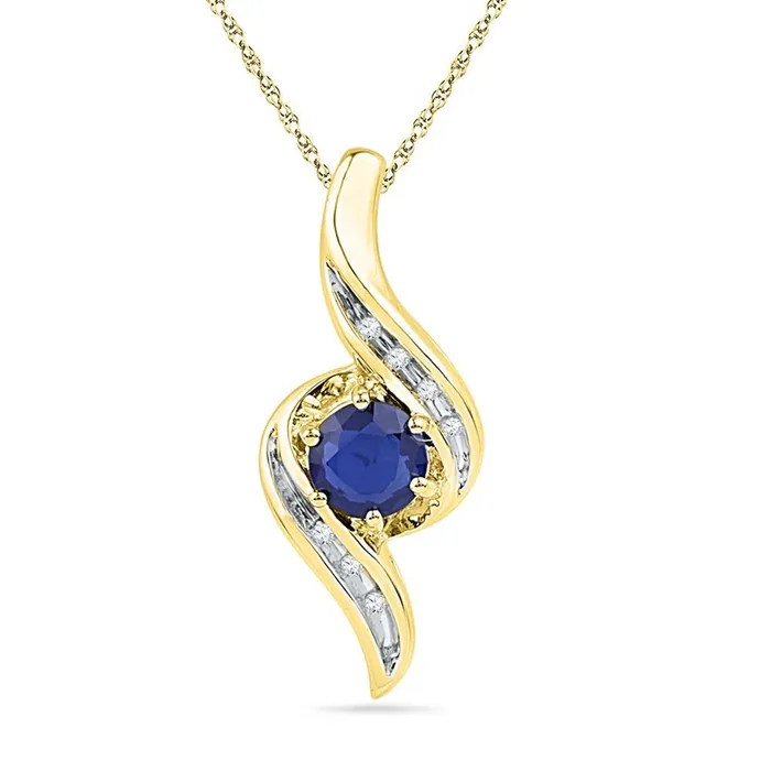 10k Yellow Gold Round Created Blue Sapphire Solitaire Diamond Pendant 34 Cttw gndatlanta Necklaces 10k Yellow Gold Round Created Blue Sapphire Solitaire Diamond Pendant 34 Cttw gndatlanta Necklaces