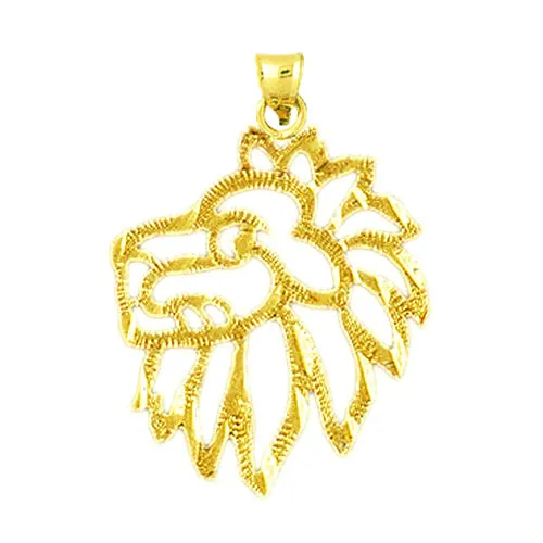14K Gold 20MM Filigree Lion Head Pendant Goldia Necklaces