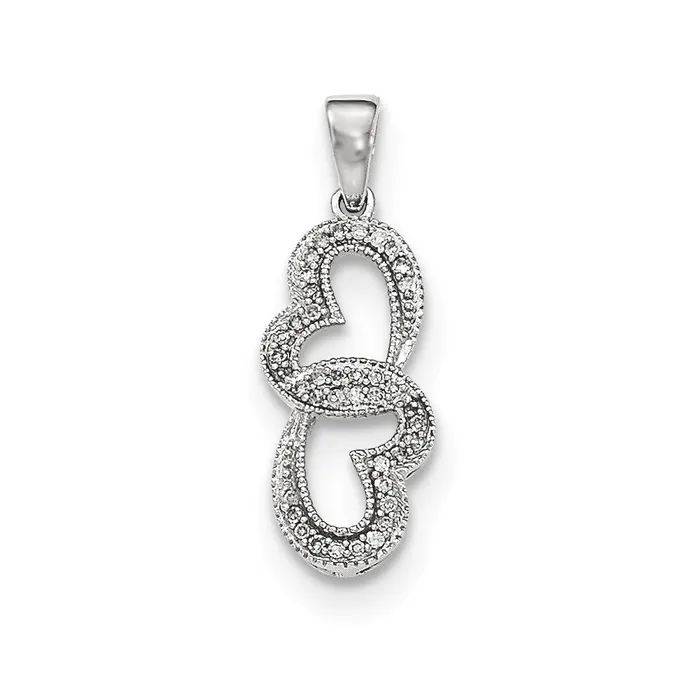 14k White Gold Real Diamond Double Heart Pendant Goldia Necklaces