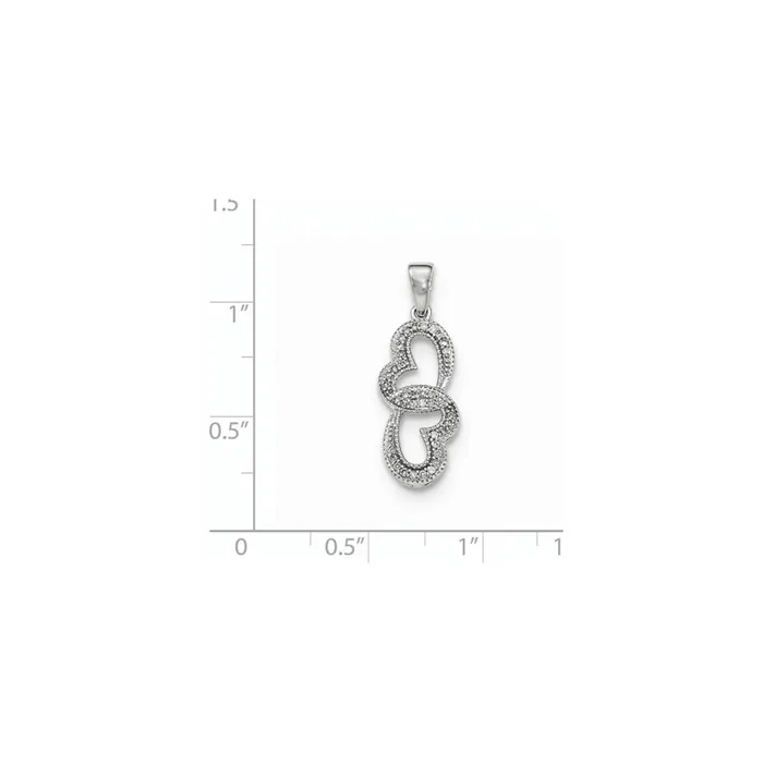 14k White Gold Real Diamond Double Heart Pendant Goldia Necklaces