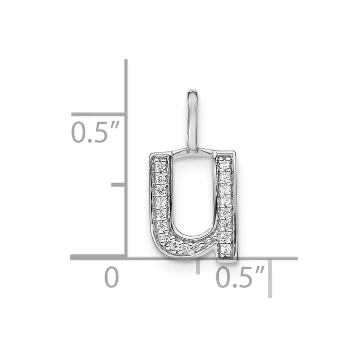 14K White Gold Real Diamond Lower Case Letter U Initial Pendant Goldia Necklaces