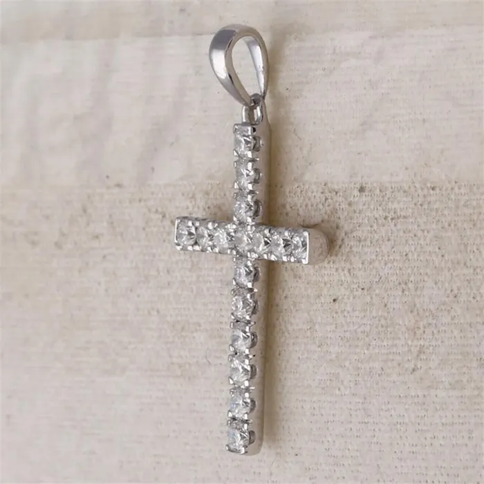 14k White Gold Round Diamond Cross Pendant 12 Cttw gndatlanta Necklaces