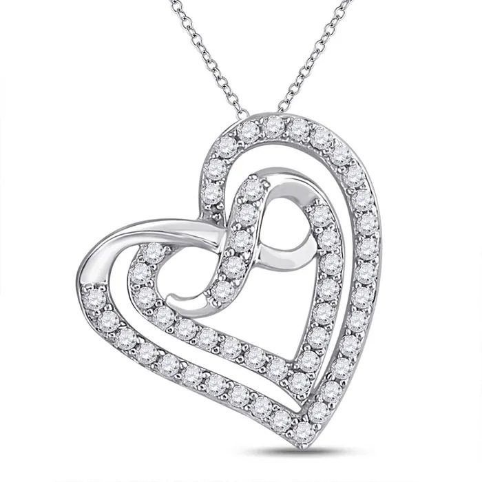 14k White Gold Round Diamond Infinity Heart Pendant 13 Cttw gndatlanta Necklaces