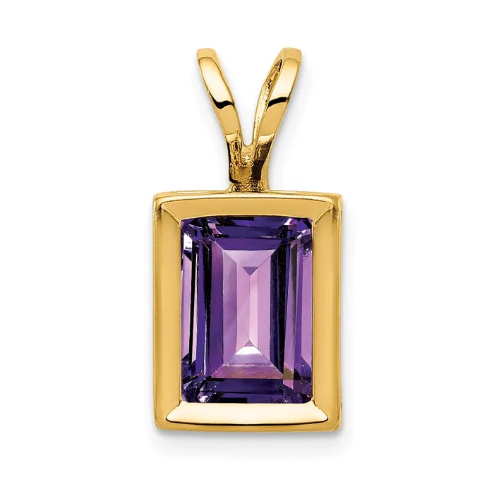 14K Yellow Gold 7x5mm Emerald Cut Amethyst bezel pendant Goldia Necklaces