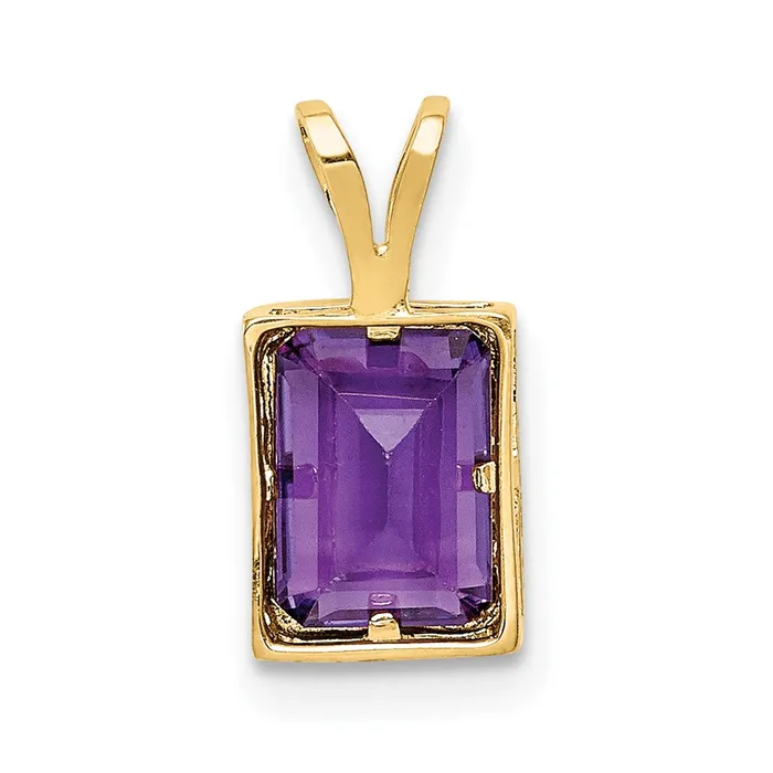 14K Yellow Gold 7x5mm Emerald Cut Amethyst bezel pendant Goldia Necklaces