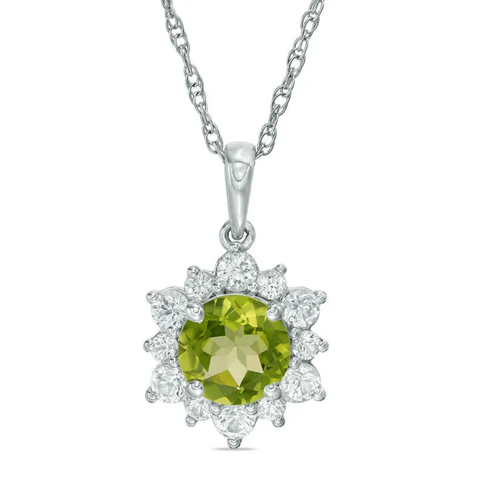 70mm Peridot and LabCreated White Sapphire Sunburst Pendant in Sterling Silver Goldia Necklaces 70mm Peridot and LabCreated White Sapphire Sunburst Pendant in Sterling Silver Goldia Necklaces