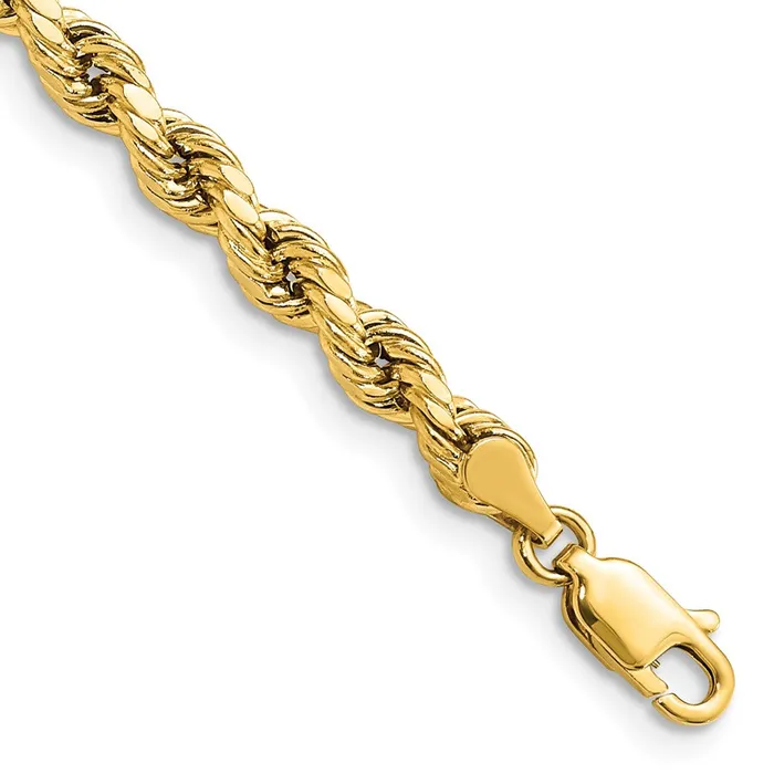 Bracelets 14K Yellow Gold 7 inch 4mm Semi Solid Diamondcut Rope with Lobster Clasp Chain Bracelet MDS Bracelets 14K Yellow Gold 7 inch 4mm Semi Solid Diamondcut Rope with Lobster Clasp Chain Bracelet MDS