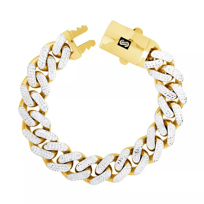 Bracelets Goldiacom 10K Yellow Gold Miami Cuban 13mm Monaco Diamond Cut Pave Chain Bracelet 8 9
