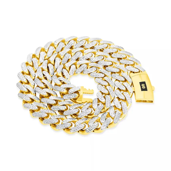 Bracelets Goldiacom 10K Yellow Gold Miami Cuban 13mm Monaco Diamond Cut Pave Chain Bracelet 8 9