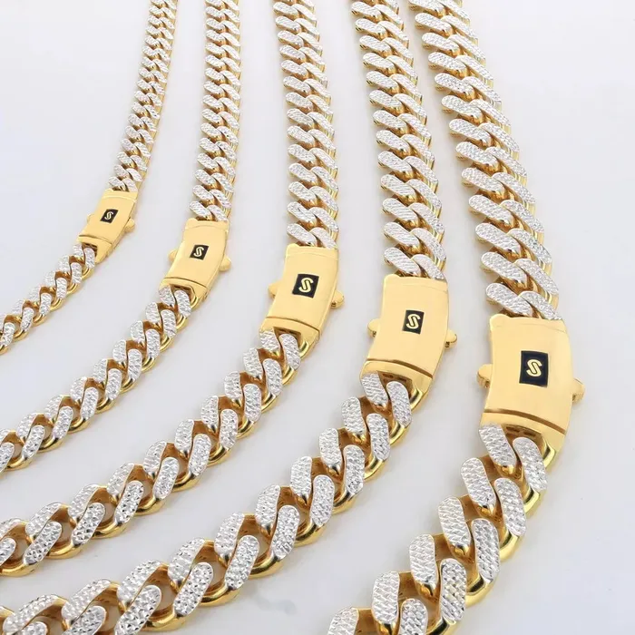 Bracelets Goldiacom 10K Yellow Gold Miami Cuban 13mm Monaco Diamond Cut Pave Chain Bracelet 8 9