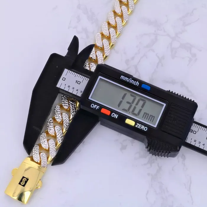 Bracelets Goldiacom 10K Yellow Gold Miami Cuban 13mm Monaco Diamond Cut Pave Chain Bracelet 8 9