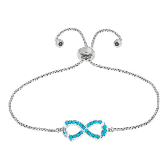 Bracelets JMS always Original Elegant Confetti Womens 18K White Gold Plated Simulated Turquoise Adjustable Bolo Infinity Pendant Bracelet Bracelets JMS always Original Elegant Confetti Womens 18K White Gold Plated Simulated Turquoise Adjustable Bolo Infinity Pendant Bracelet