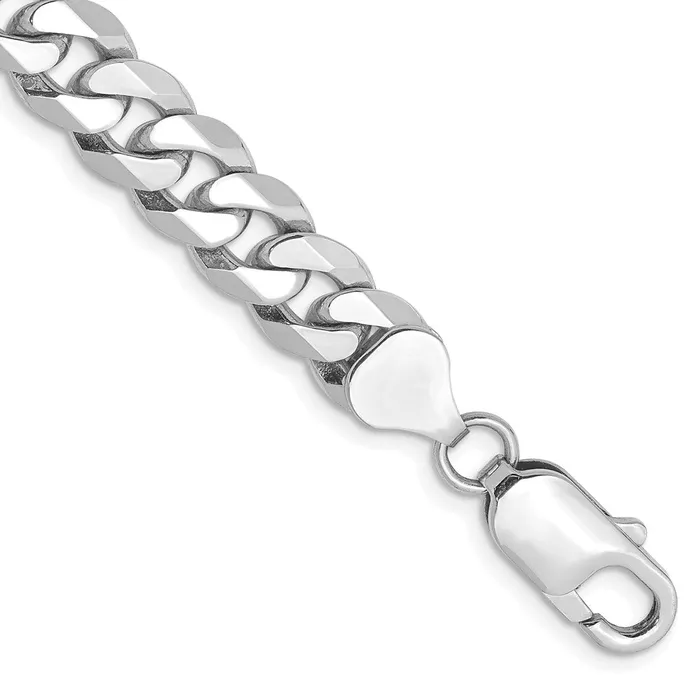 Bracelets MDS Solid 14K White Gold 8 inch 8mm Flat Beveled Curb with Lobster Clasp Bracelet Bracelets MDS Solid 14K White Gold 8 inch 8mm Flat Beveled Curb with Lobster Clasp Bracelet