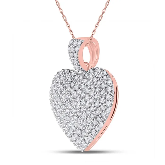gndatlanta 14k Rose Gold Round Diamond Charmed Heart Pendant 1 Cttw Necklaces
