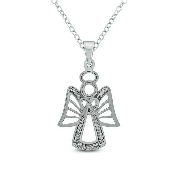 Goldia 007 CT TW Natural Diamond Angel Pendant in Sterling Silver Necklaces