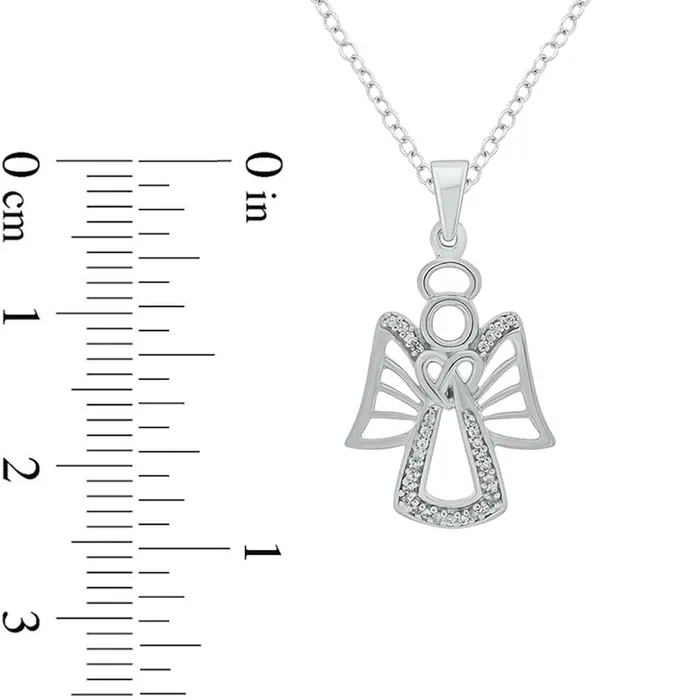 Goldia 007 CT TW Natural Diamond Angel Pendant in Sterling Silver Necklaces Goldia 007 CT TW Natural Diamond Angel Pendant in Sterling Silver Necklaces