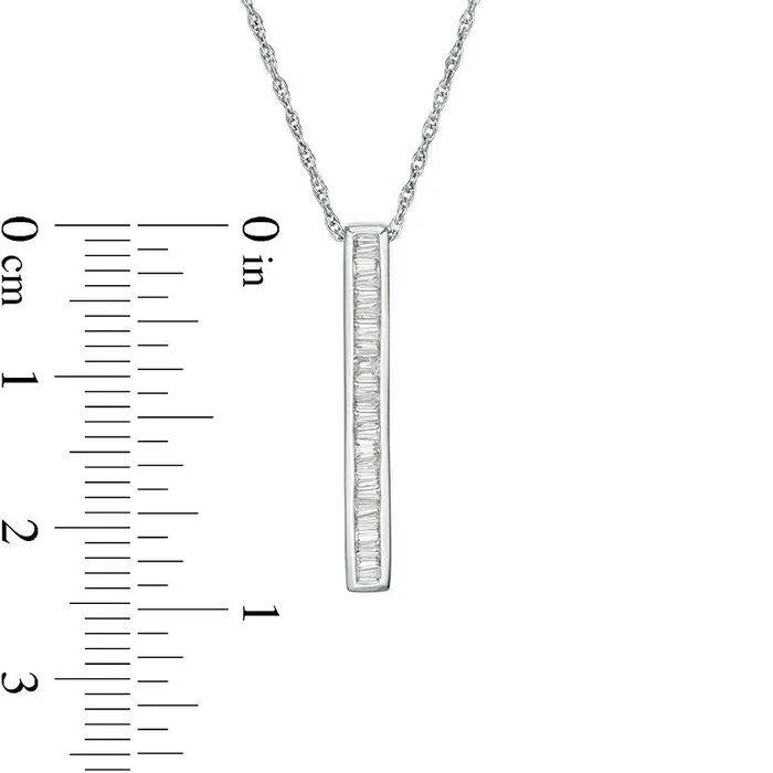 Goldia 017 CT TW Baguette Natural Diamond Vertical Bar Pendant in 10K White Gold Necklaces Goldia 017 CT TW Baguette Natural Diamond Vertical Bar Pendant in 10K White Gold Necklaces