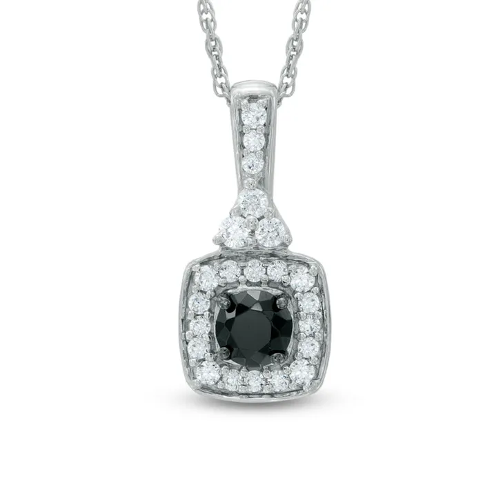 Goldia 05 CT TW Enhanced Black and White Natural Diamond Square Pendant in Sterling Silver Necklaces Goldia 05 CT TW Enhanced Black and White Natural Diamond Square Pendant in Sterling Silver Necklaces