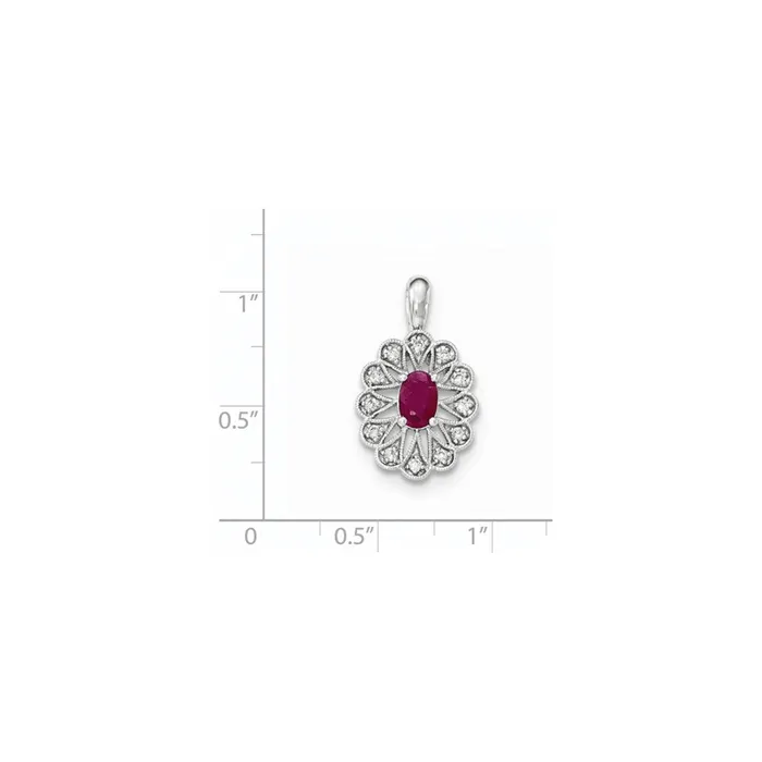 Goldia 14K White Gold Real Diamond and Ruby Pendant Necklaces