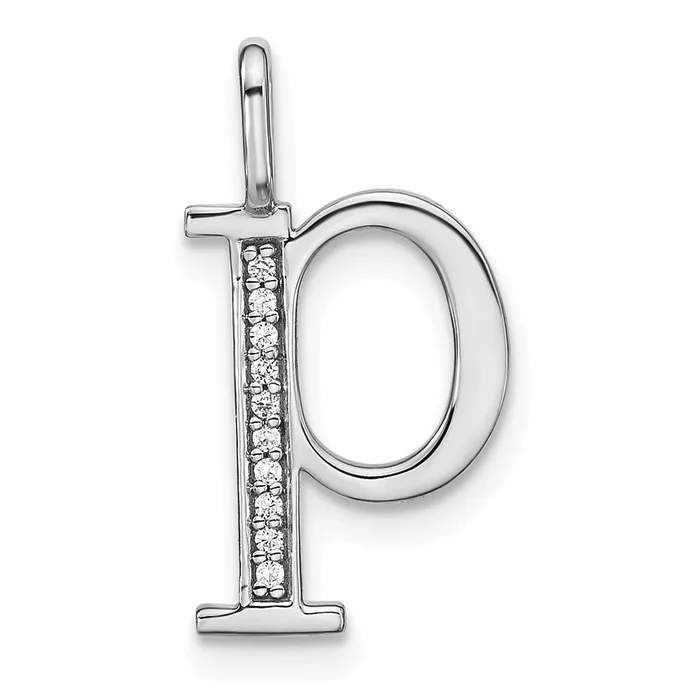 Goldia 14K White Gold Real Diamond Lower Case Letter P Initial Pendant Necklaces Goldia 14K White Gold Real Diamond Lower Case Letter P Initial Pendant Necklaces
