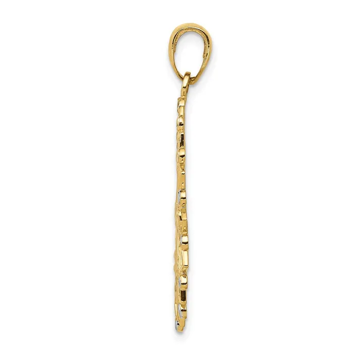 Goldia 14k Yellow Rhodium Gold and White Rhodium Diamondcut Flower Pendant Necklaces