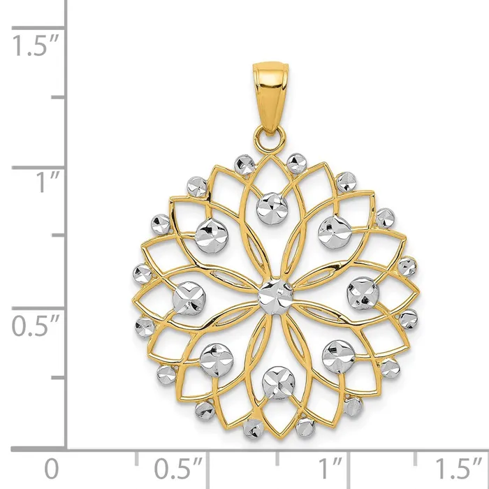 Goldia 14k Yellow Rhodium Gold and White Rhodium Diamondcut Flower Pendant Necklaces