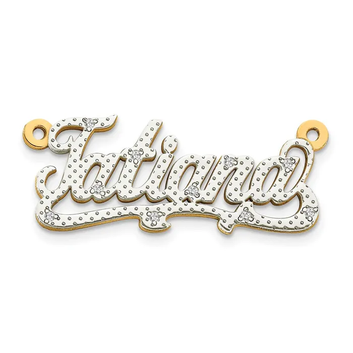 Goldiacom Necklaces 10k and Rhodium 3 Dimensional Diamond Name Plate Pendant Goldiacom Necklaces 10k and Rhodium 3 Dimensional Diamond Name Plate Pendant