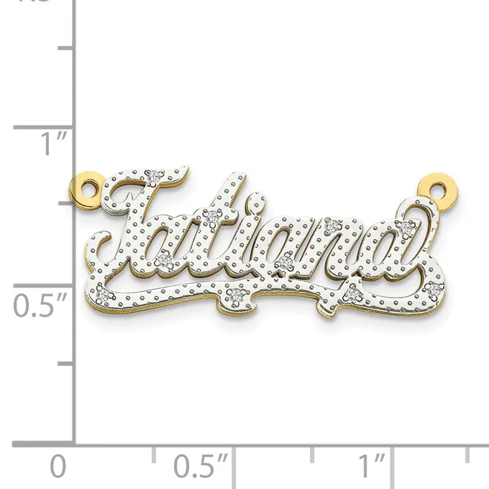 Goldiacom Necklaces 10k and Rhodium 3 Dimensional Diamond Name Plate Pendant