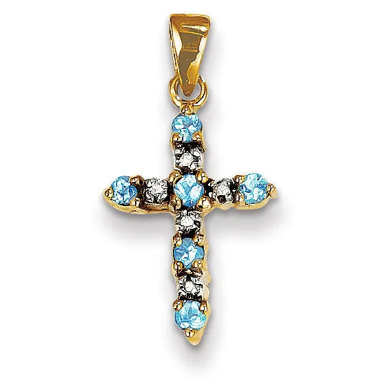 Goldiacom Necklaces 14k Blue Topaz and Diamond Cross Pendant
