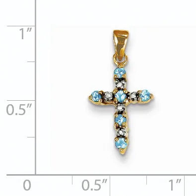 Goldiacom Necklaces 14k Blue Topaz and Diamond Cross Pendant