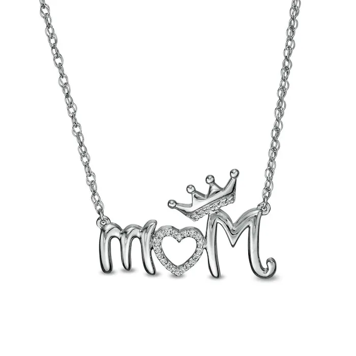 Goldia Necklaces 005 CT TW Natural Diamond Crowned Mom with Heart Necklace in Sterling Silver Goldia Necklaces 005 CT TW Natural Diamond Crowned Mom with Heart Necklace in Sterling Silver