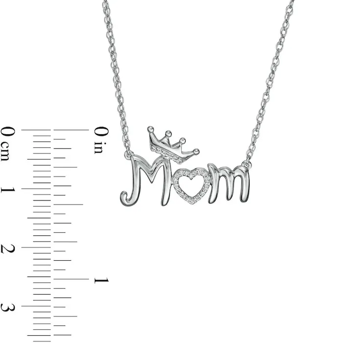 Goldia Necklaces 005 CT TW Natural Diamond Crowned Mom with Heart Necklace in Sterling Silver Goldia Necklaces 005 CT TW Natural Diamond Crowned Mom with Heart Necklace in Sterling Silver