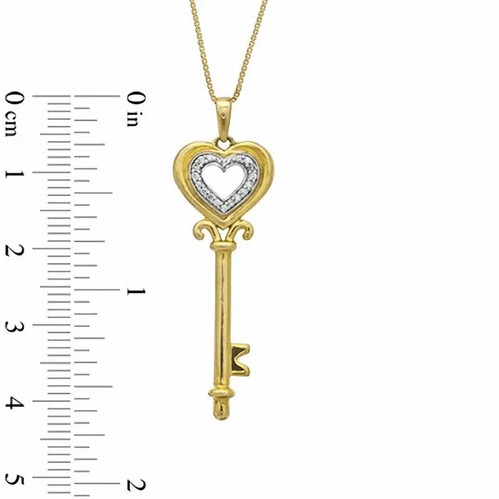 Goldia Necklaces 005 CT TW Natural Diamond Heart Top Key Pendant in Sterling Silver and 14K Gold Plate Goldia Necklaces 005 CT TW Natural Diamond Heart Top Key Pendant in Sterling Silver and 14K Gold Plate